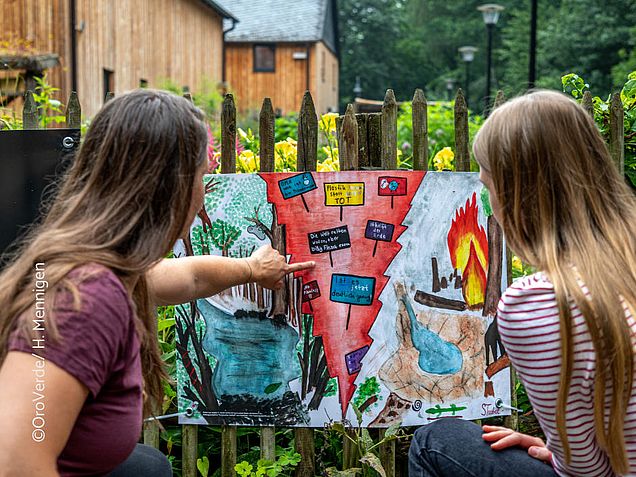 Eines von 21 Plakaten, die Biodiversitätsverlust aus Sicht der Schüler*innen zeigen.  ©OroVerde/ H. Mennigen