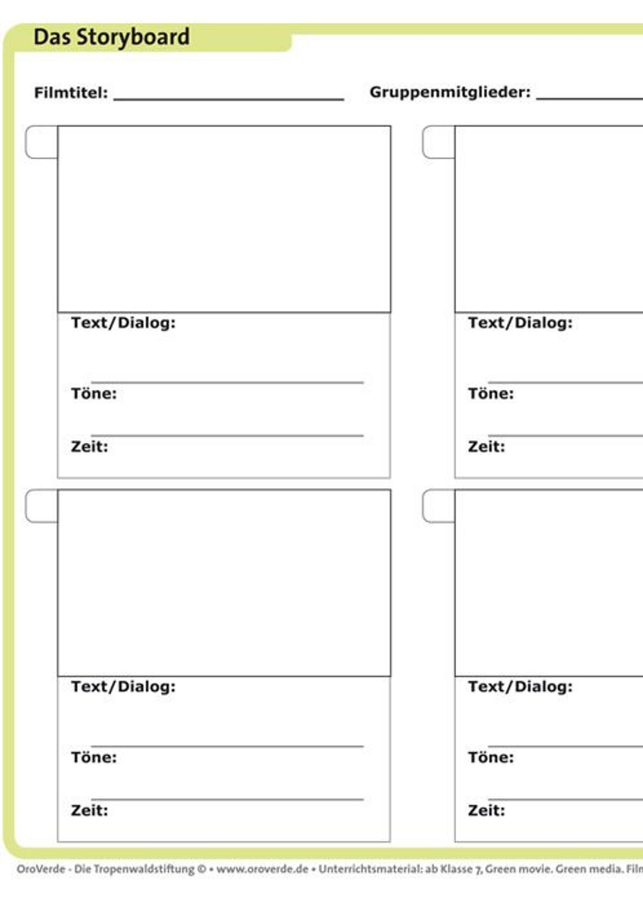 "Green movie": Das leere Storyboard zum ausfüllen ©OroVerde