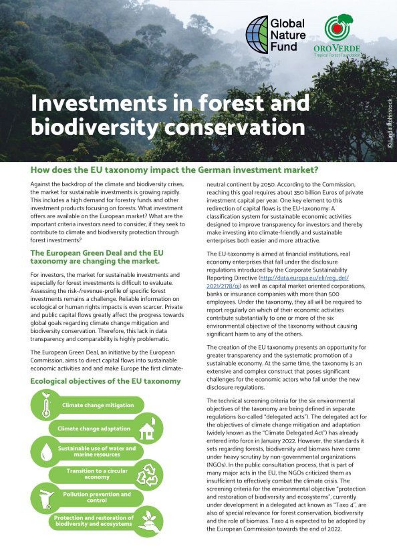 Factsheet: Investments in forest and biodiversity conservation