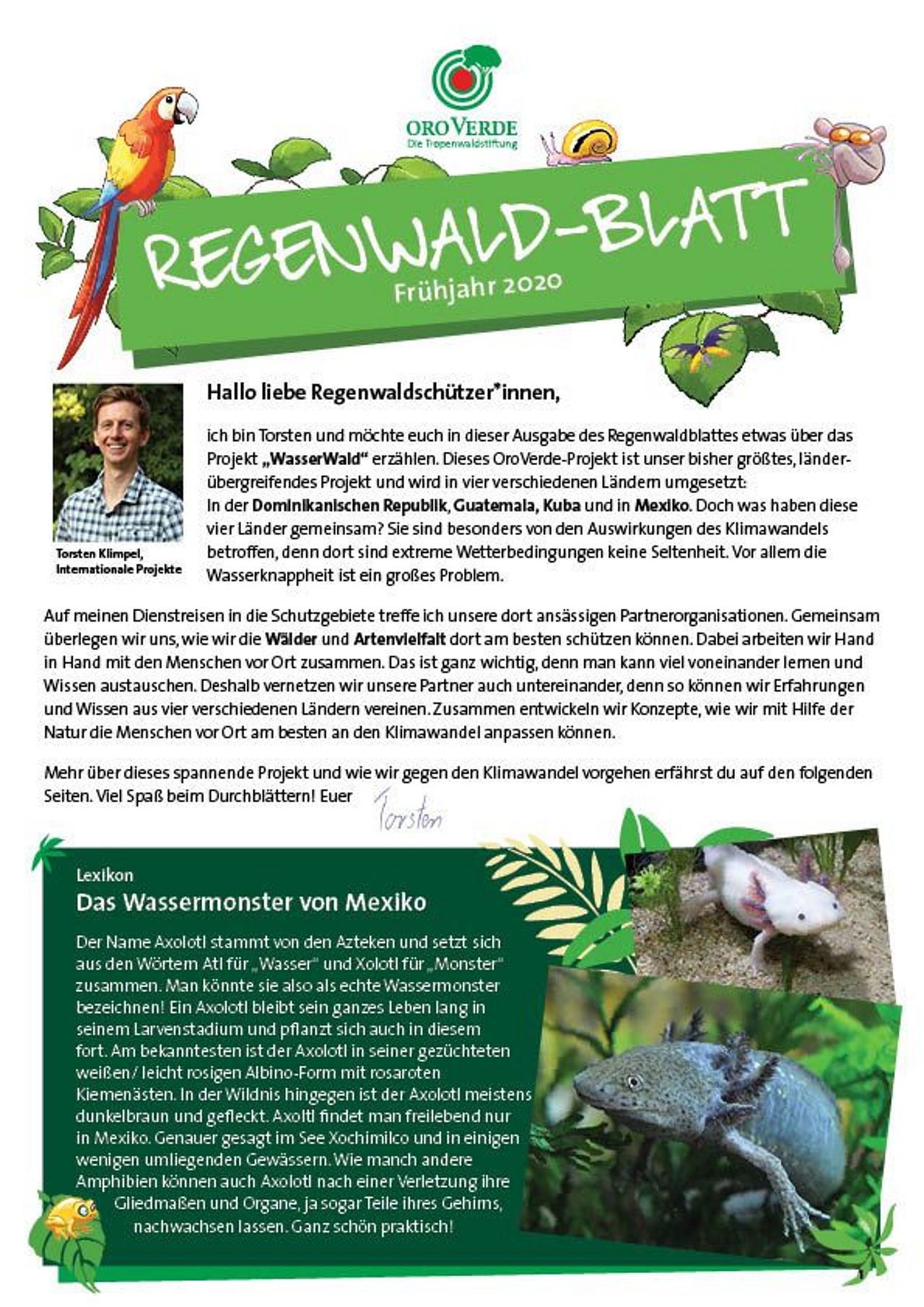 Im Regenwaldblatt Frühjahr 2020 berichtet Torsten über unser WasserWald-Projekt.