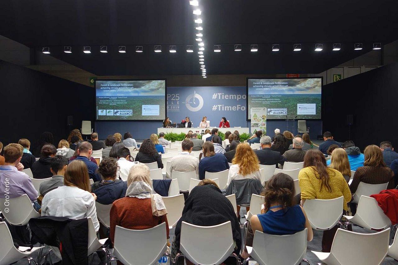 25. Weltklimakonferenz in Madrid. Event mit Vertretern von OroVerde, den Defensores und Rainforest Alliance. ©Oroverde