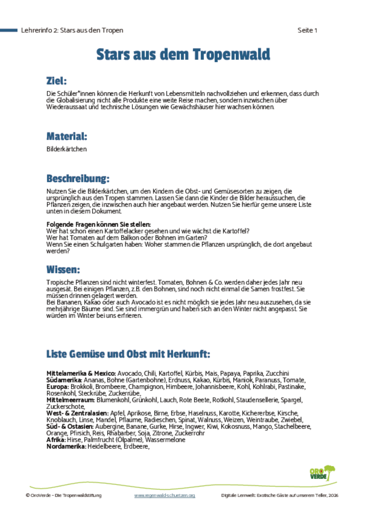 Lehrerinfo Stars aus den Tropen