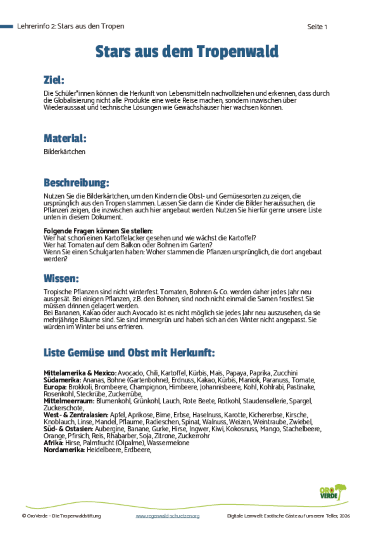 Lehrerinfo Stars aus den Tropen