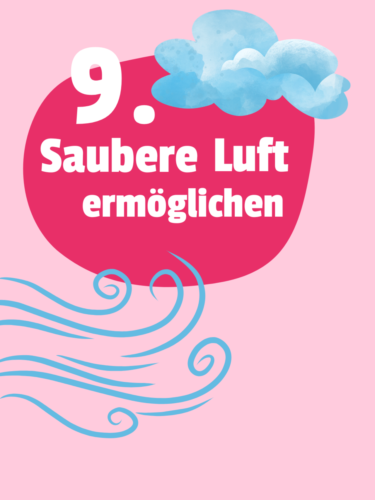 Das Sharepic zeigt eine Wolke und einen Luftstrom. Auf einer pinken Bubble steht: 9. Saubere Luft ermöglichen.