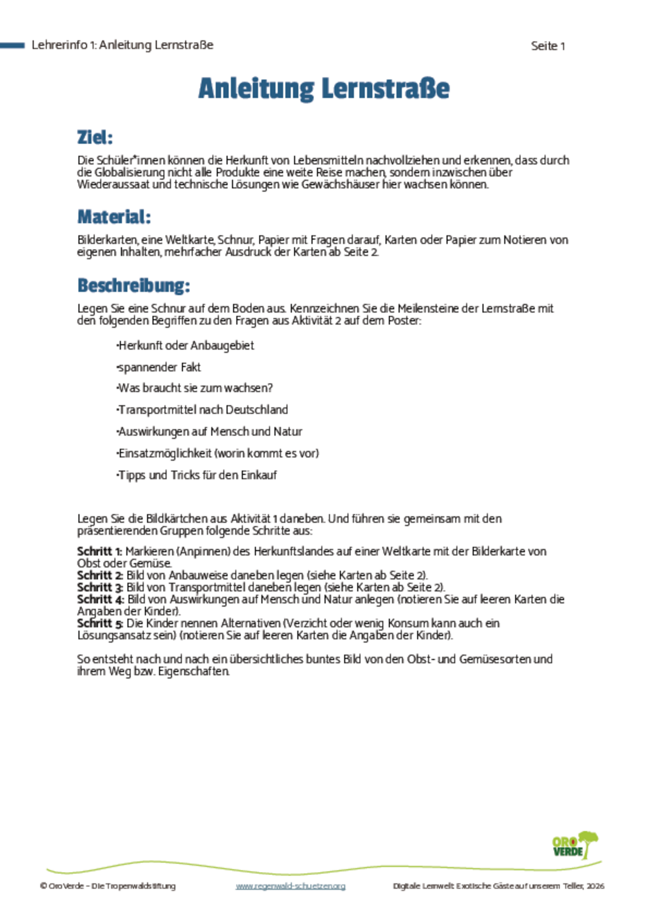 Lehrerinfo Lernstraße