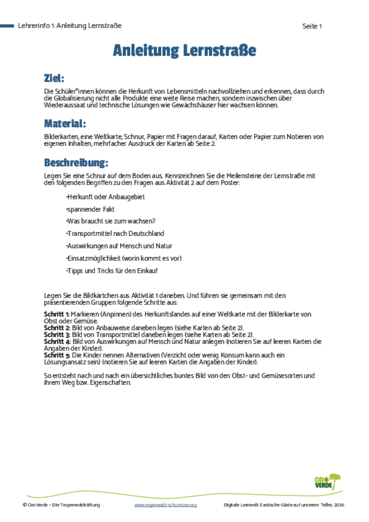 Lehrerinfo Lernstraße