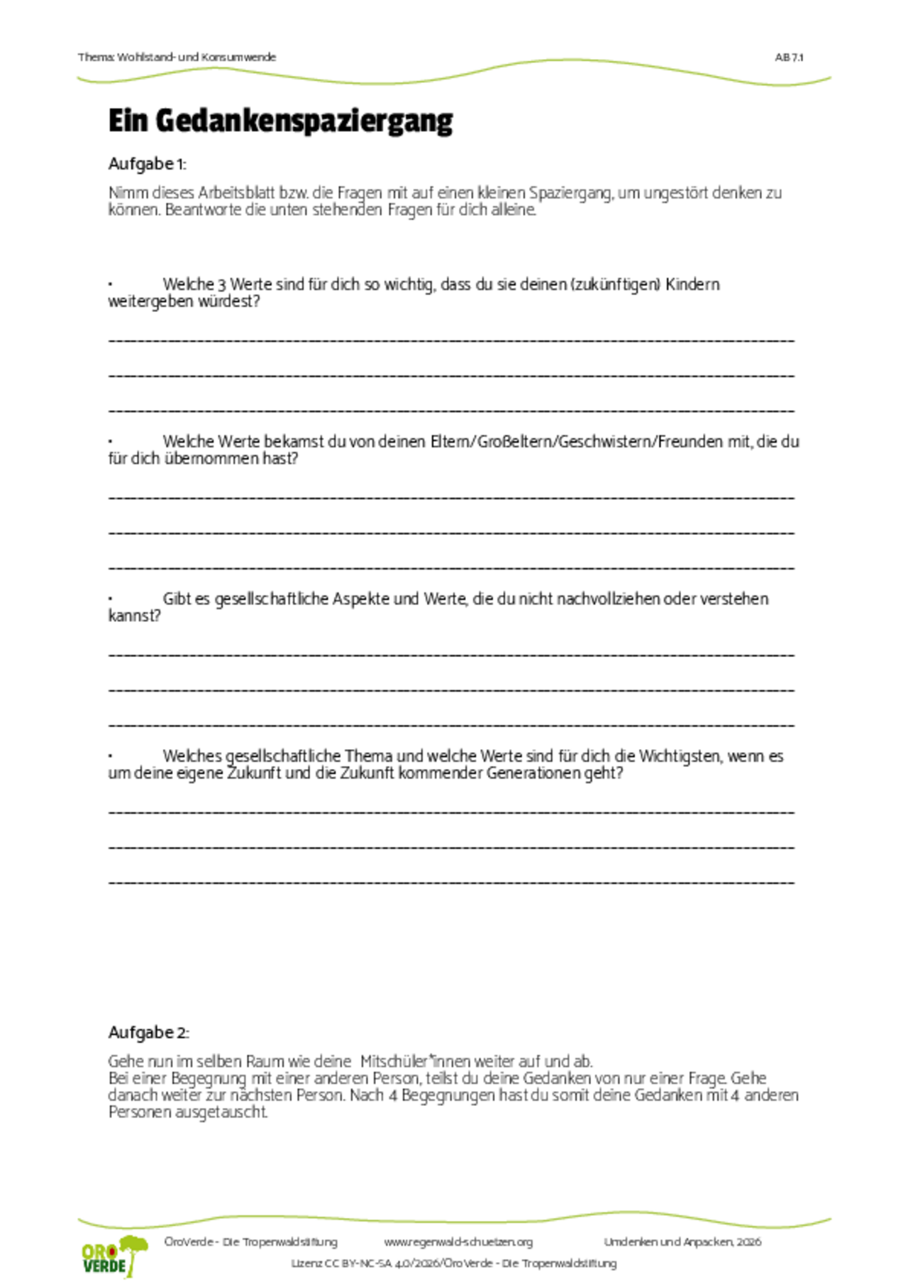 Unterrichtsmaterial Transformation: Arbeitsblatt Gedankenspaziergang für Berufsschulen