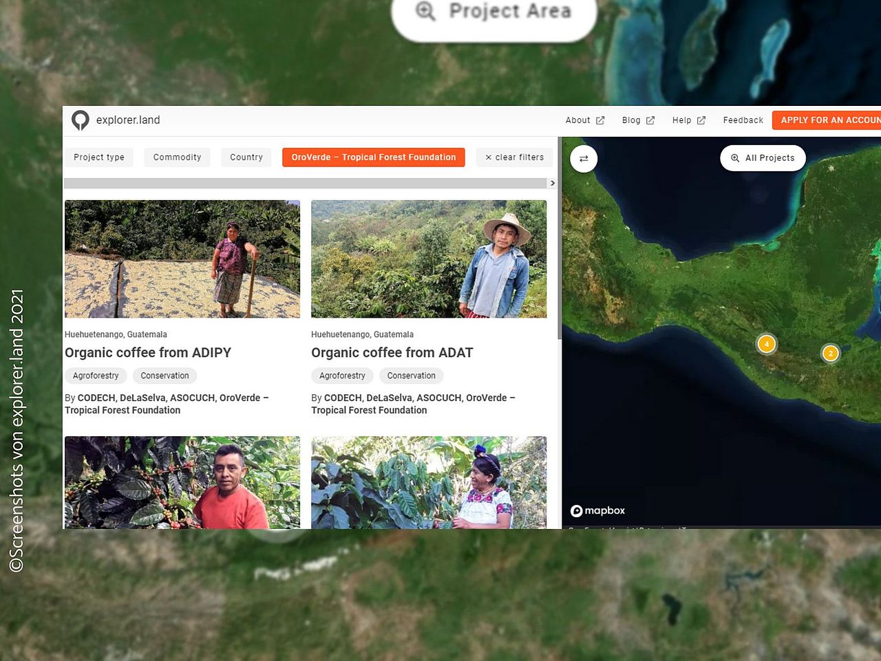 Geoportal erfasst Projektmitwirkender in Guatemala und dokumentiert die Kaffee- und Kakao-Ernten im Agroforstsystem. ©explorer.land