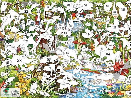 Wimmelposter-Lösungen - Alle Tiere mit deutschem und wissenschaftlichem Namen. ©OroVerde - Illustration: ©Özi's Comix Studio