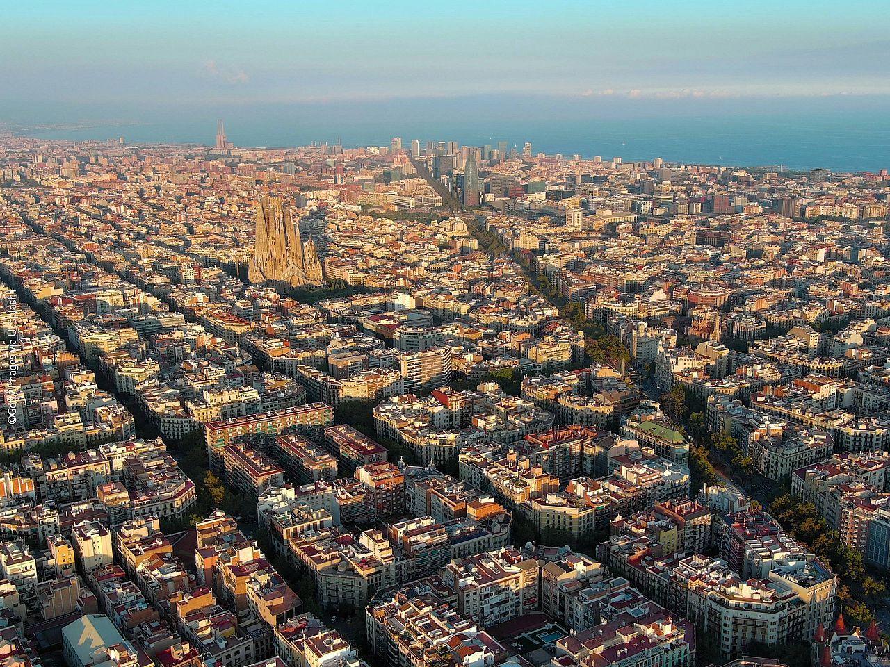 Die Superblocks in Barcelona aus der Vogelperspektive.