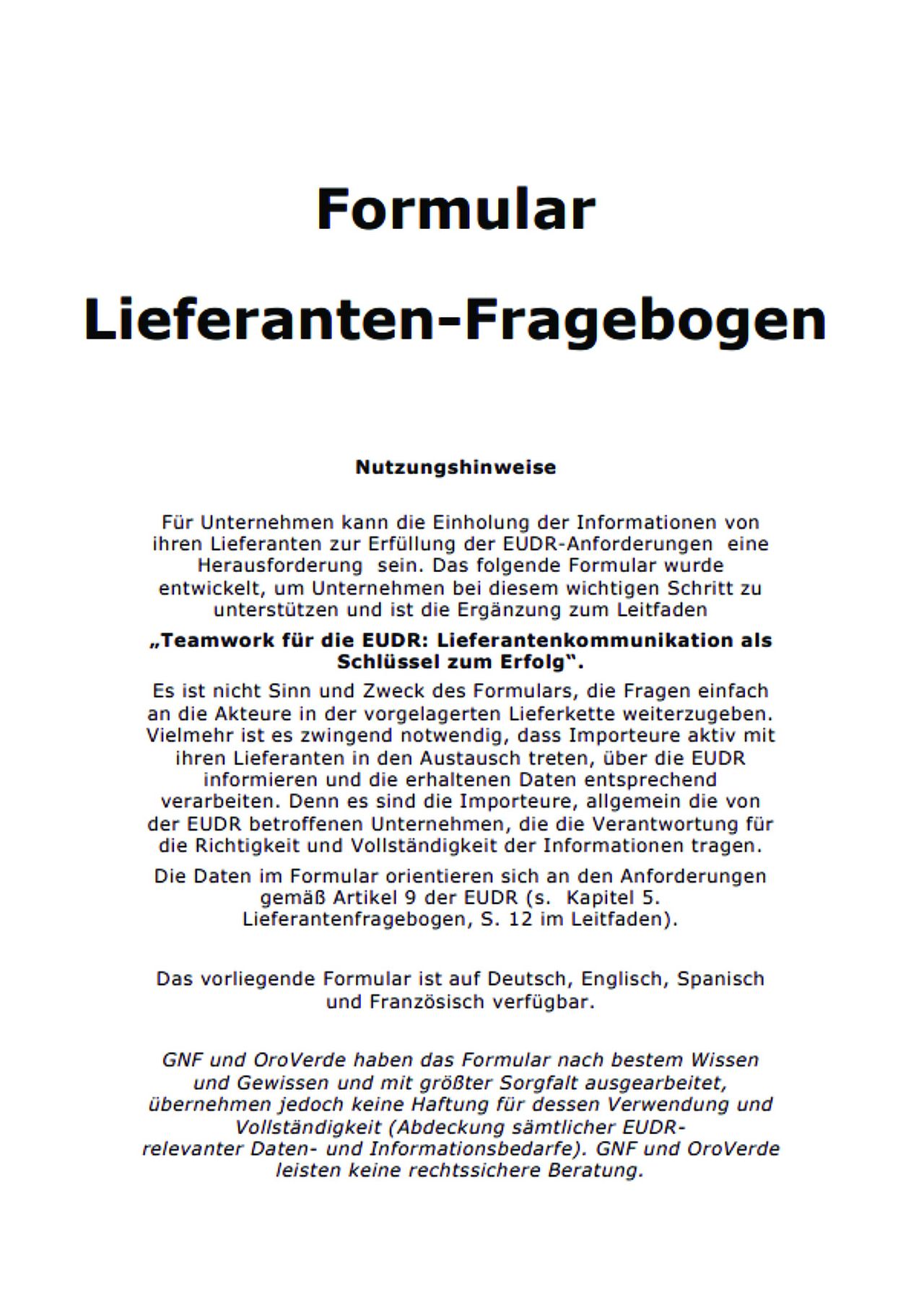 Formular Lieferanten-Fragebogen