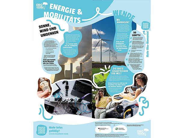 Zwei blaue Banner zum Thema Energie- und Mobilitätswende