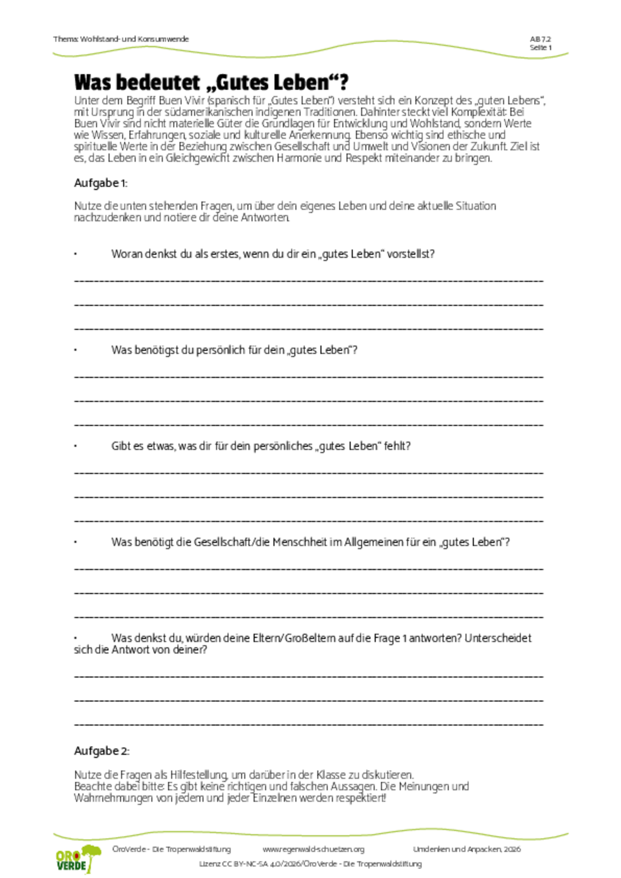 Unterrichtsmaterial Transformation: Arbeitsblatt Buen Vivir für Berufsschulen