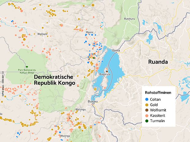 Karte vom Grenzgebiet zwischen DRK und Ruanda 
