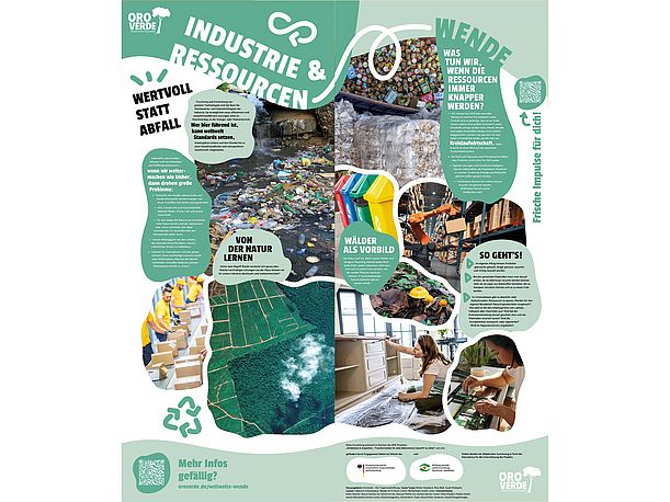 Zwei hellgrüne Banner zum Thema Industrie- und Ressourcenwende