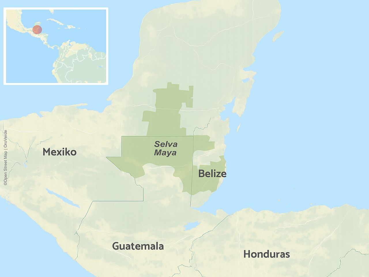 Das Gebiet der Selva Maya auf der Karte