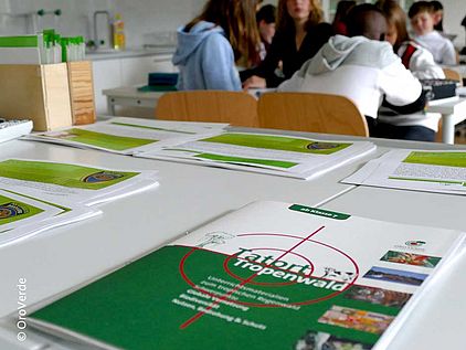 Tatort-Tropenwald: Bildungsarbeit mit Klasse von Bonns Fünfter. Schüler*innen erarbeiten Klimaschutz. ©OroVerde Tatort-Tropenwald: Bildungsarbeit mit Klasse von Bonns Fünfter. Schüler*innen erarbeiten Klimaschutz. ©OroVerde