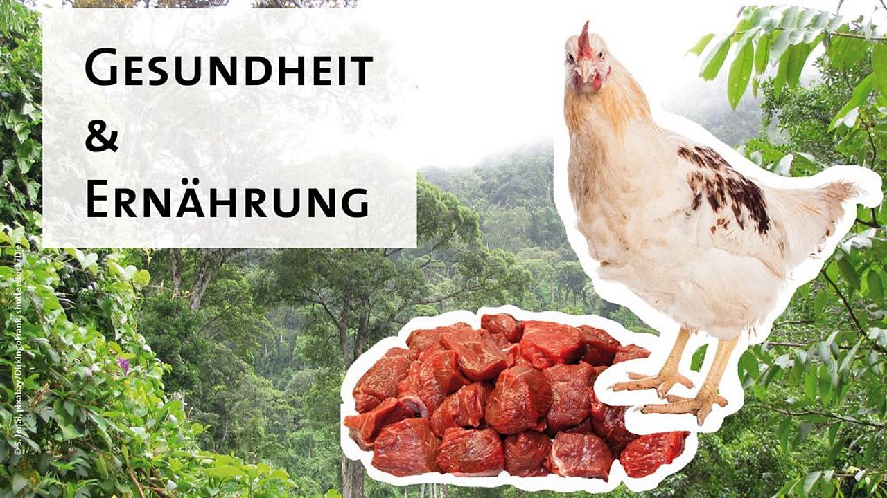 Gesundheit und Ernährung: Biofleisch und generell weniger Fleisch essen ©shutterstock/Djam, pixabay/Dirk Ingo Frank