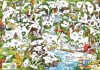 Wimmelposter-Lösungen - Alle Tiere mit deutschem und wissenschaftlichem Namen. ©OroVerde - Illustration: ©Özi's Comix Studio