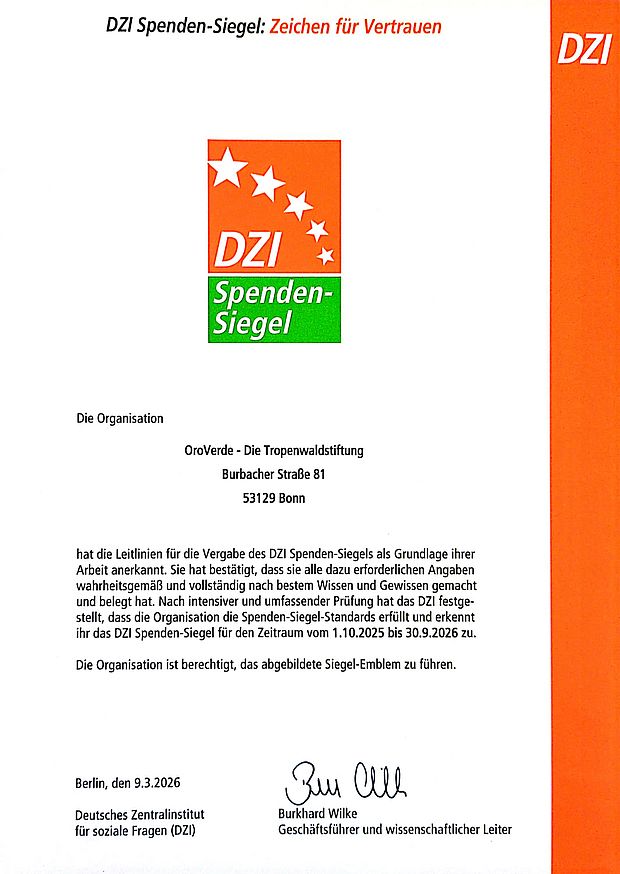 OroVerde trägt das DZI Siegel