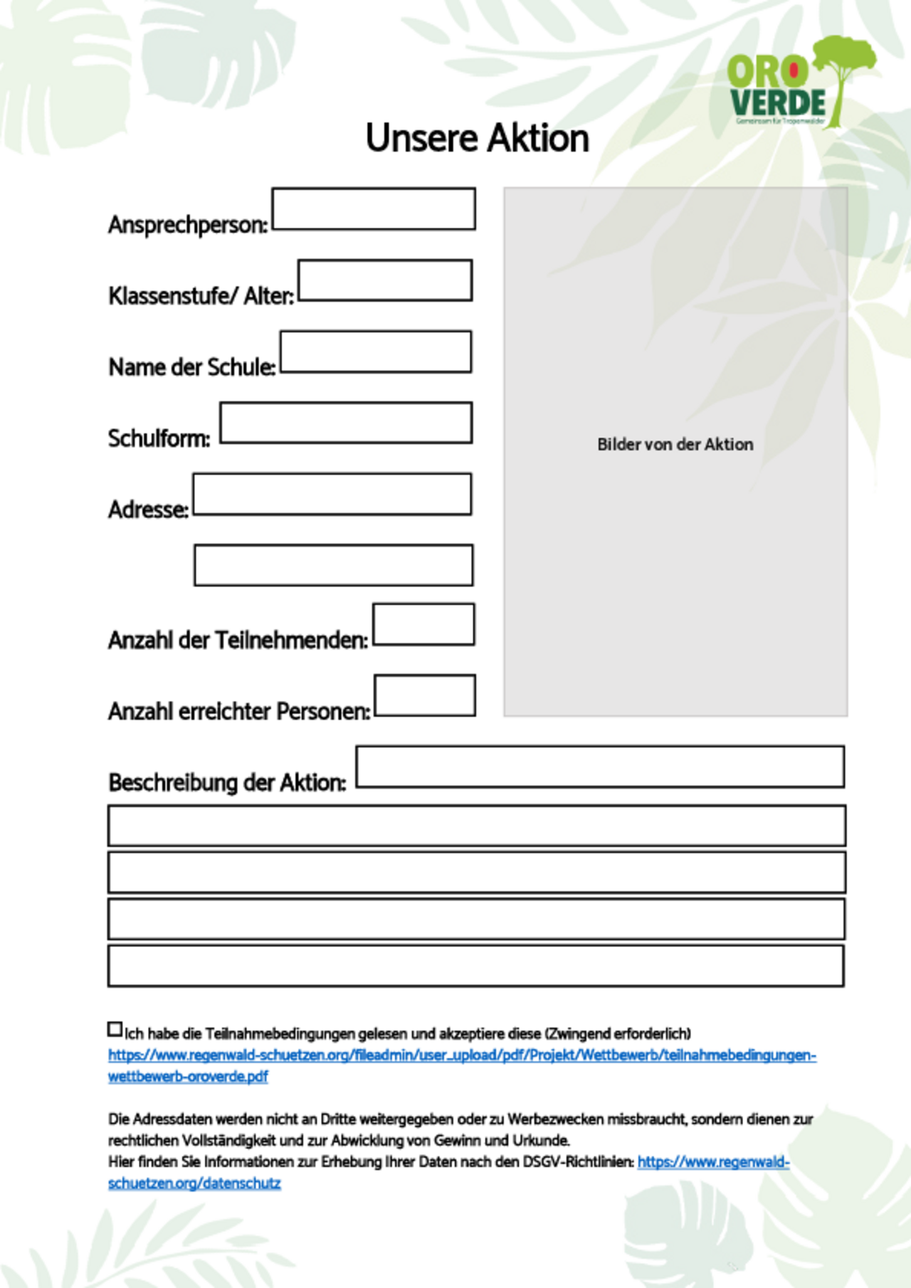 Anmeldeformular Wettbewerb OroVerde